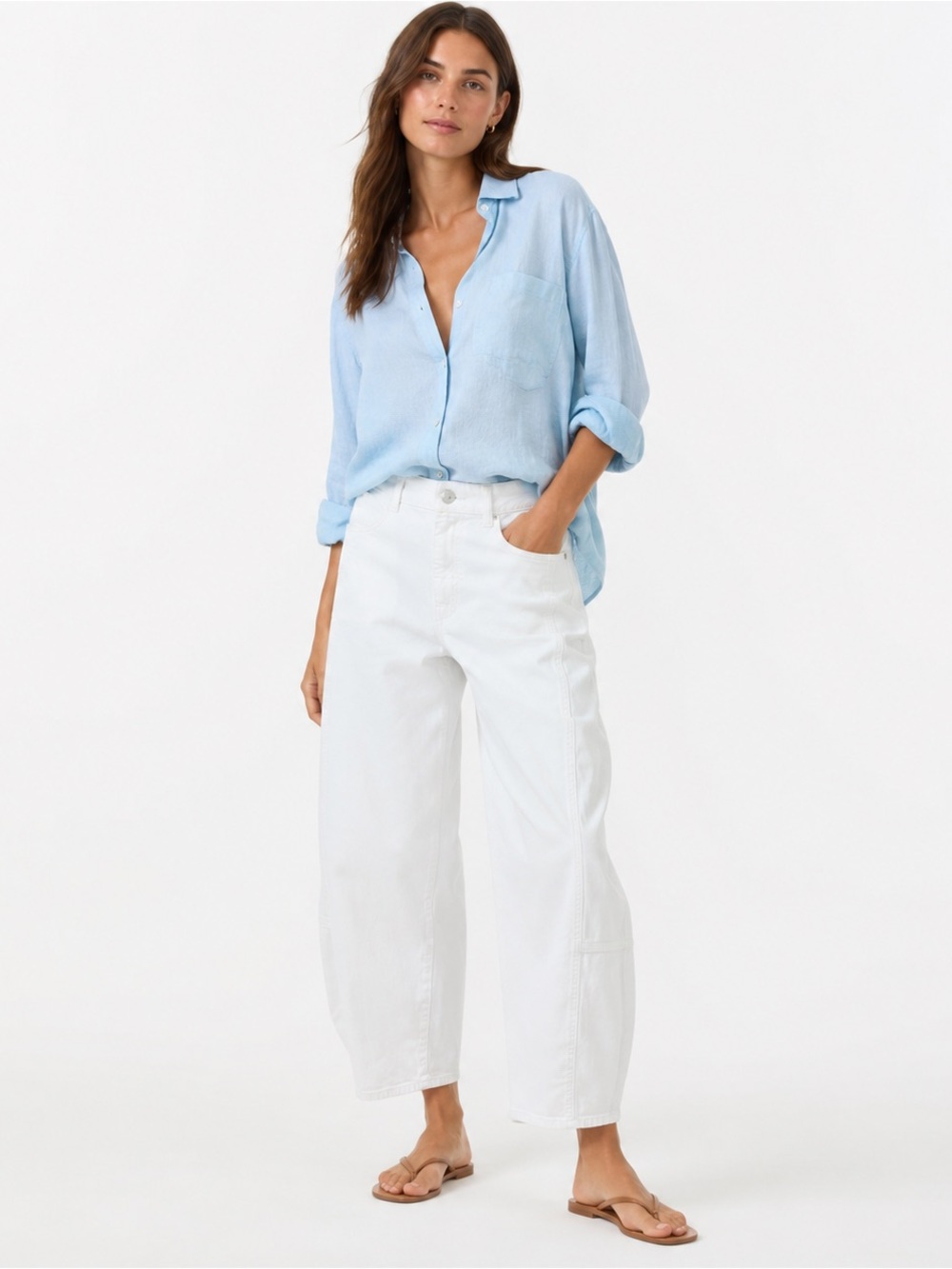 PILCRO Anthropologie Kenna Heritage White Barrel Leg Jeans High Rise Cropped 25